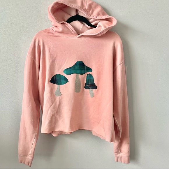 Custom Upcycled Mushroom Hoodie Reworked cropped sweatshirt Medium Pink - Picture 7 of 9